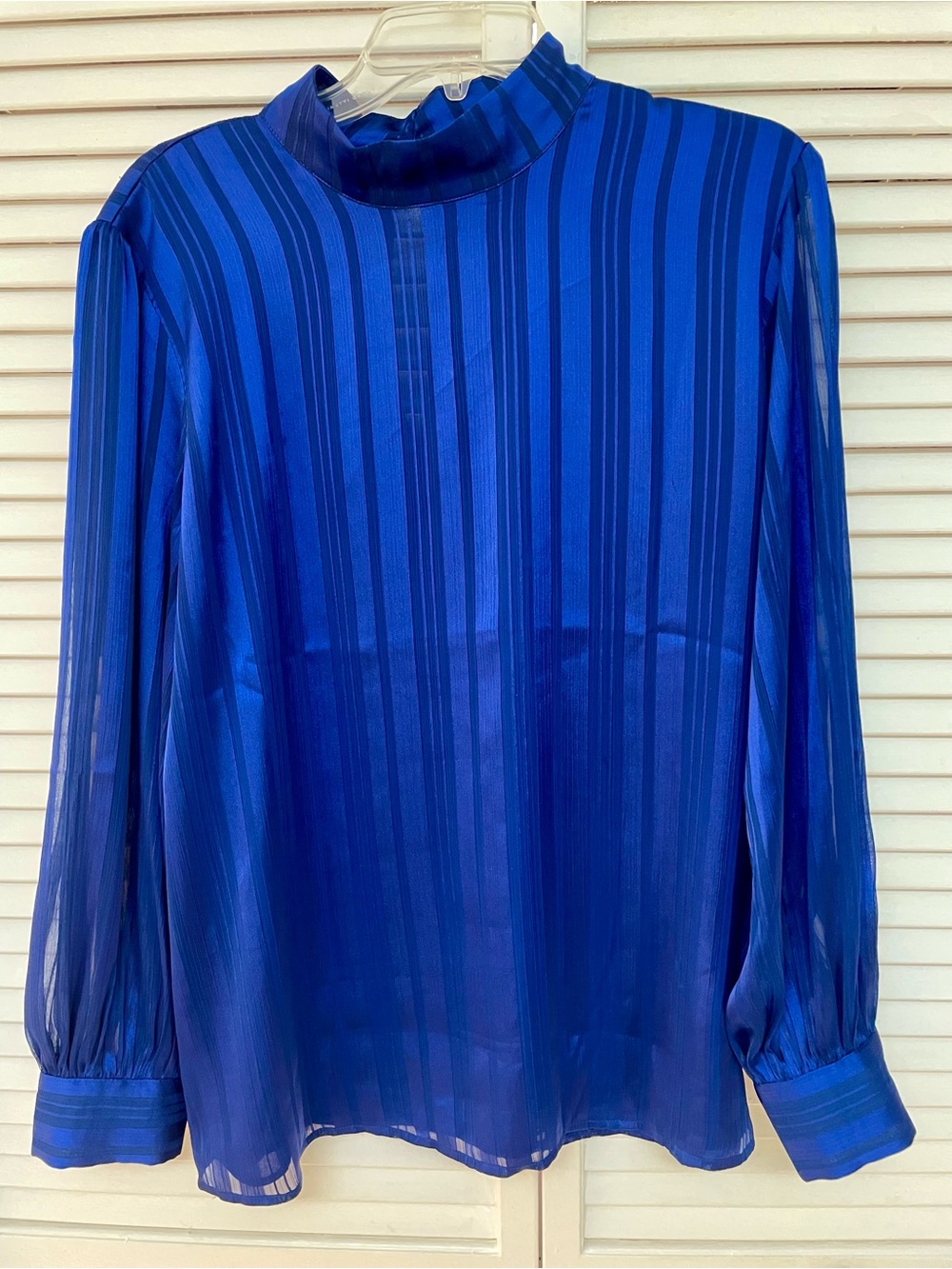 Ann Taylor Royal Blue Vertical-Stripe Blouse